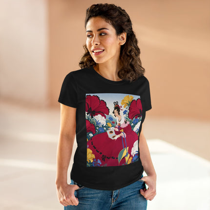 ❤️🌺 The Scarlet Garden Storybook Cotton Tee – Art Deco Floral Elegance