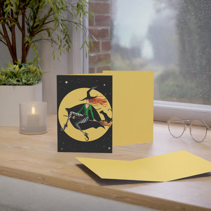 A Witch’s Moonlit Flight Greeting Cards (1, 10, 30, and 50pcs)