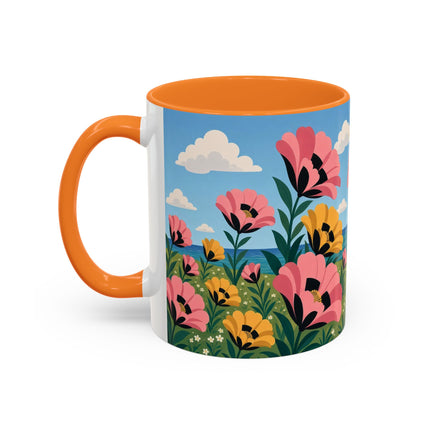🌸⛵ The Seaside Blossom Promenade Colorful Mug – Art Deco Coastal Elegance
