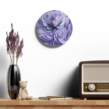 Lavender Fairy Acrylic Wall Clock, Round and Square