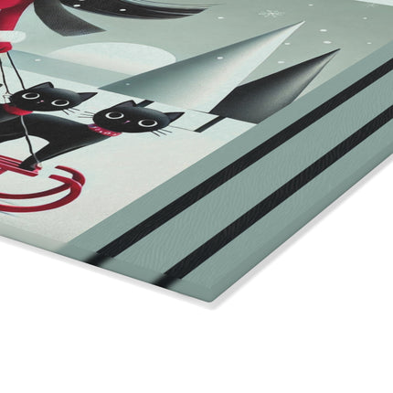 Red Sled & Curious Cats Glass Cutting Board