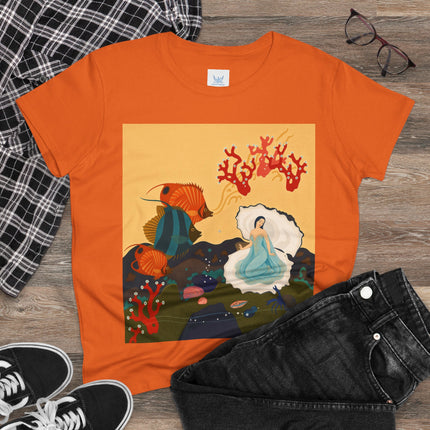 🐚🪸 The Lady Of The Coral Reef Cotton Tee – Art Deco Ocean Fantasy