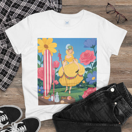 🌸🪞 The Lady Of The Flower Garden Mirror Cotton Tee – Art Deco Floral Fantasy