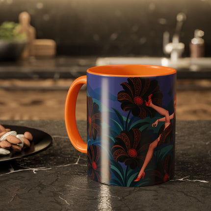 🖤🌺 The Midnight Floral Acrobat Colorful Mug – Art Deco Fashion Whimsy