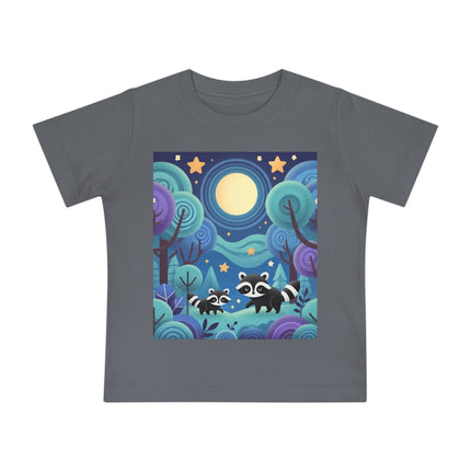 Enchanted Nighttime Raccoons Baby T-Shirt – A Magical Forest Adventure