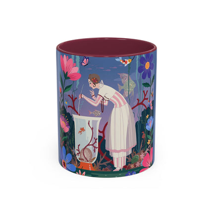 The Lady Of The Enchanted Aquarium Colorful Mugs – Art Deco Aquatic Elegance
