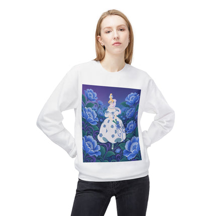 💙🌸 The Enchanted Blue Blossom Garden Midweight Crewneck Sweatshirt – Art Deco Floral Elegance