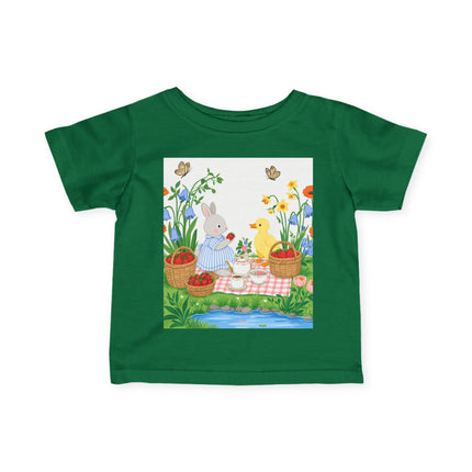 🐰🦆 The Little Strawberry Picnic Friends Infant Fine Jersey Tee – Whimsical Woodland Charm