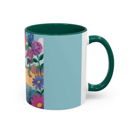 The Lady Of The Coral Parasol Colorful Mugs – Art Deco Coastal Elegance