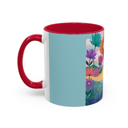 The Lady Of The Coral Parasol Colorful Mugs – Art Deco Coastal Elegance