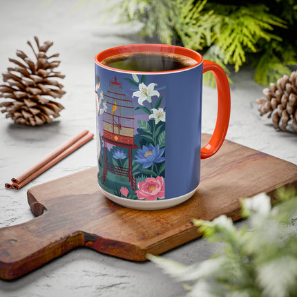 Whispers to the Golden Songbird Colorful Mugs – Art Deco Garden Elegance