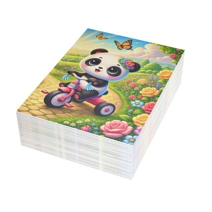 🐼🌹 The Little Panda Garden Ride Greeting Card – Whimsical Animal Adventure
