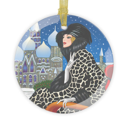 Elegant Winter Woman in Sleigh Glass Ornament