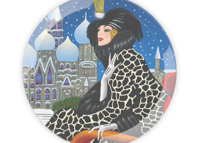 Elegant Winter Woman in Sleigh Glass Ornament