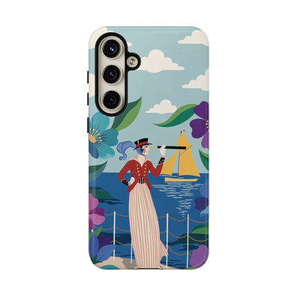 🌊🔭 The Lady Of The Seaside Lookout Phone Case – Art Deco Nautical Adventure