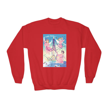 Angelic Revelry Youth Crewneck Sweatshirt – Celestial Joy & Whimsical Wonder