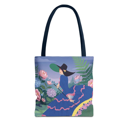 🌸💙 The Lady Of The Blue Garden Promenade Tote Bag – Art Deco Floral Fashion