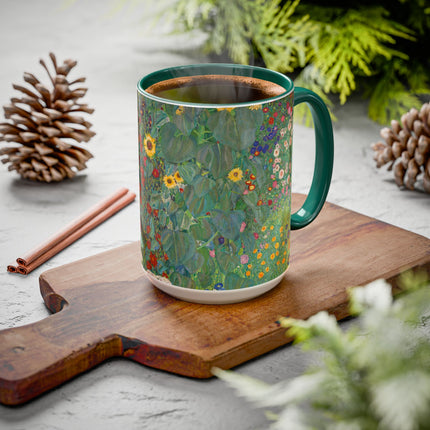 Farm Garden with Sunflowers by Gustav Klimt Colorful Mugs (11oz, 15oz)