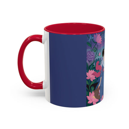 The Lady And The Morning Song Colorful Mugs – Art Deco Botanical Elegance