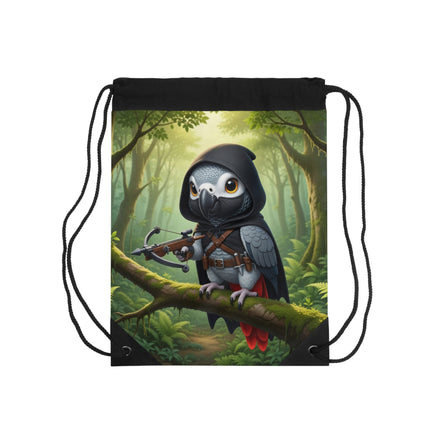 The African Grey Sentinel Drawstring Bag – Quiet Strength & Woodland Adventure