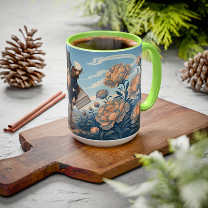 ☔🌸 The Grand Floral Journey Colorful Mug – Art Deco Travel Elegance