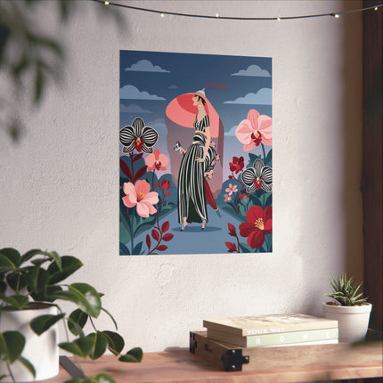 🌸🖤 The Lady Of The Striped Orchid Matte Vertical Poster – Art Deco Floral Elegance