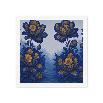 💙🌼 The Royal Blue And Golden Blossom Garden Napkins – Ornamental Botanical Elegance