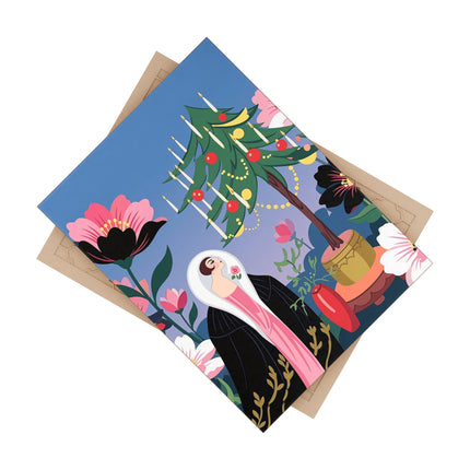 🌹🕯️ The Lady Of The Candlelit Rose Tree Ceramic Tile – Art Deco Christmas Garden Elegance