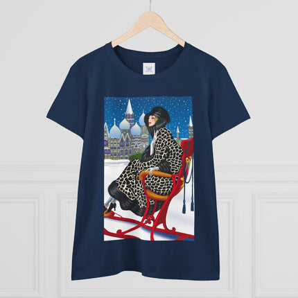 Elegant Winter Woman in Sleigh Women's Midweight Cotton Tee