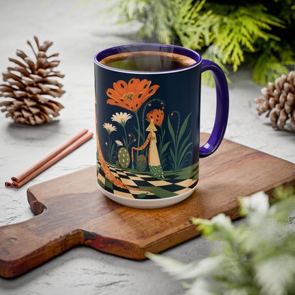 🌼🧡 The Midnight Floral Masquerade Colorful Mug – Art Deco Fashion Fantasy
