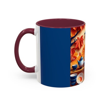 Blue Jay at an Autumn Tea Ceremony Colorful Mugs (11oz, 15oz)