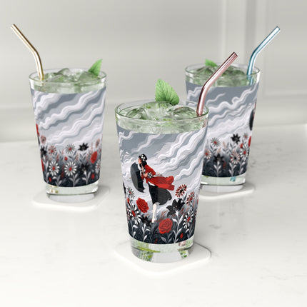 🌧️🌺 The Stormy Flower Walk Pint Glass – Art Deco Floral Fashion