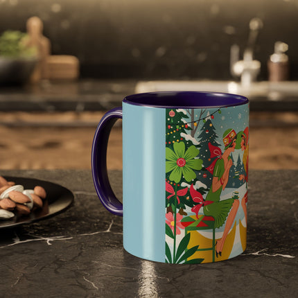 ☕🎄 Christmas Tea In The Snow Garden Colorful Mug – Art Deco Holiday Friendship