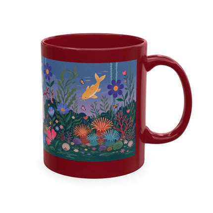 🐠🌸 The Lady Of The Underwater Flower Garden Ceramic Mug – Art Deco Aquatic Whimsy