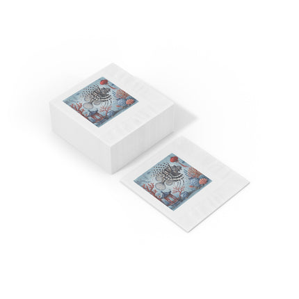Lionfish & Lantern White Coined Napkins – Mystical Ocean & Asian Harmony