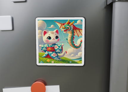 Geisha Kitten and the Dragon Kite Die-Cut Magnets (5 Sizes)