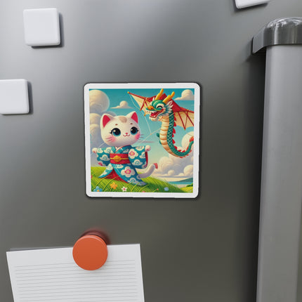 Geisha Kitten and the Dragon Kite Die-Cut Magnets (5 Sizes)