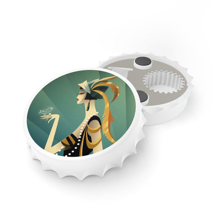 Art Deco Flapper with Bird Bottle Opener – Elegant Glamour & Timeless Style