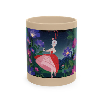 🌙🌺 The Lady Of The Midnight Flower Garden Ceramic Mug – Art Deco Floral Elegance