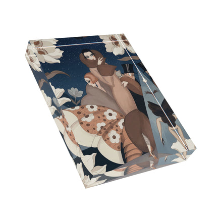 🌸✨ The Midnight Magnolia Masquerade Acrylic Art Block – Art Deco Nocturne