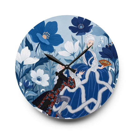 💙❄️ The Lady Of The Winter Blue Garden Acrylic Wall Clock – Art Deco Fashion Elegance