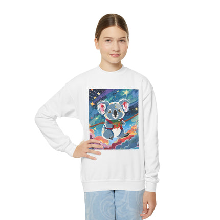 Cute Koala Youth Crewneck Sweatshirt – Dreamy Sky Adventure & Whimsical Wonder