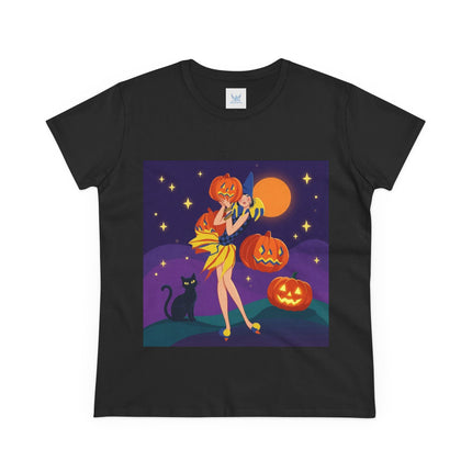 🎃🕯️ Moonlit Pumpkin Masquerade Cotton Tee – Whimsical Halloween Charm