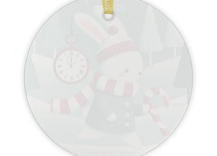 Candy Cane Timekeeper Bunny Glass Ornament