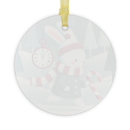 Candy Cane Timekeeper Bunny Glass Ornament