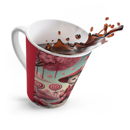Whimsical Geisha Kitten in a Valentine Garden Latte Mug