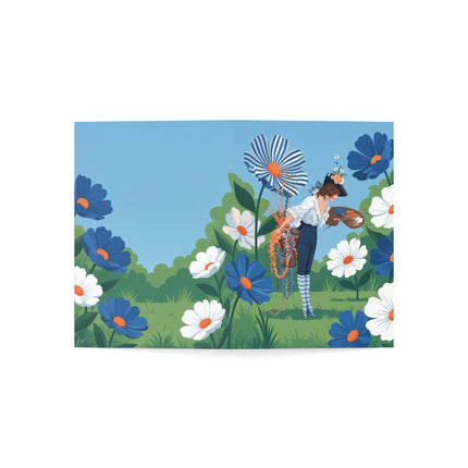 🎨🌼 The Painter In The Giant Daisy Garden Greeting Card – Art Deco Floral Fantasy