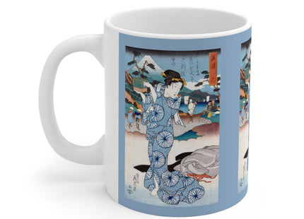 Japanese woman woodblock print by Keisai Eisen Ceramic Mug 11oz