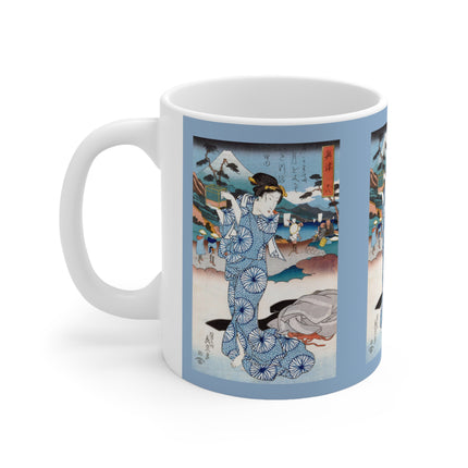 Japanese woman woodblock print by Keisai Eisen Ceramic Mug 11oz