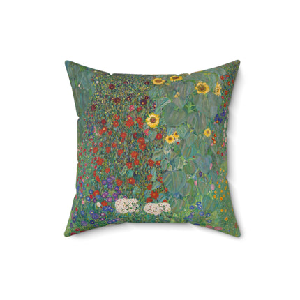 Farm Garden with Sunflowers by Gustav Klimt Spun Polyester Square Pillow